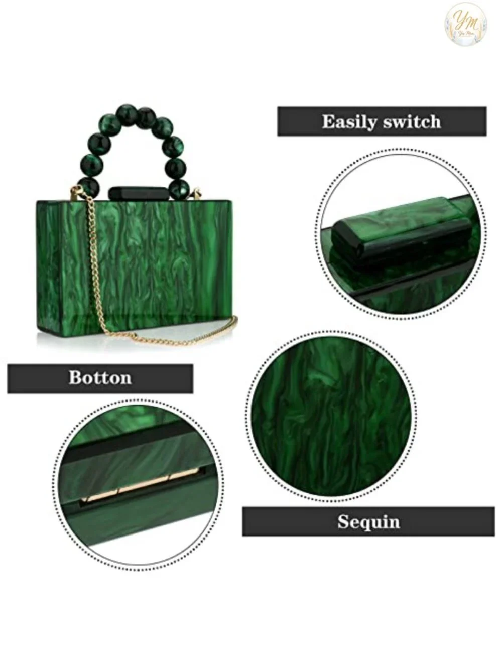 Acrylic Clutch Purse with Pearl Chain - Women's Evening Bag